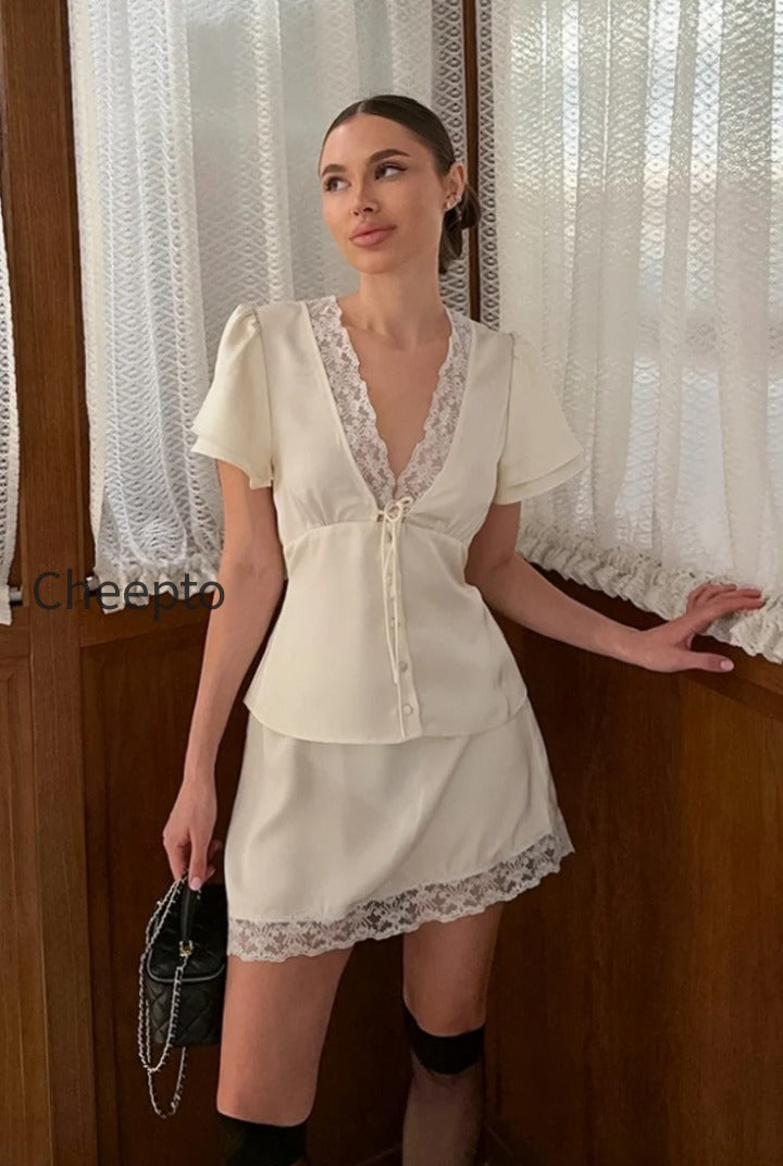 satin-silk-like-lace-v-neck-waist-tie-skirt-set