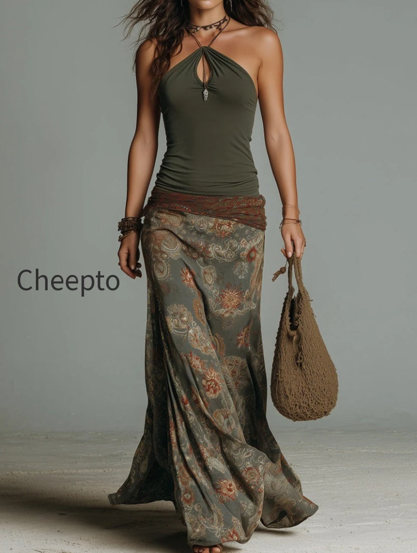 boho-keyhole-neck-vintage-floral-print-maxi-dress