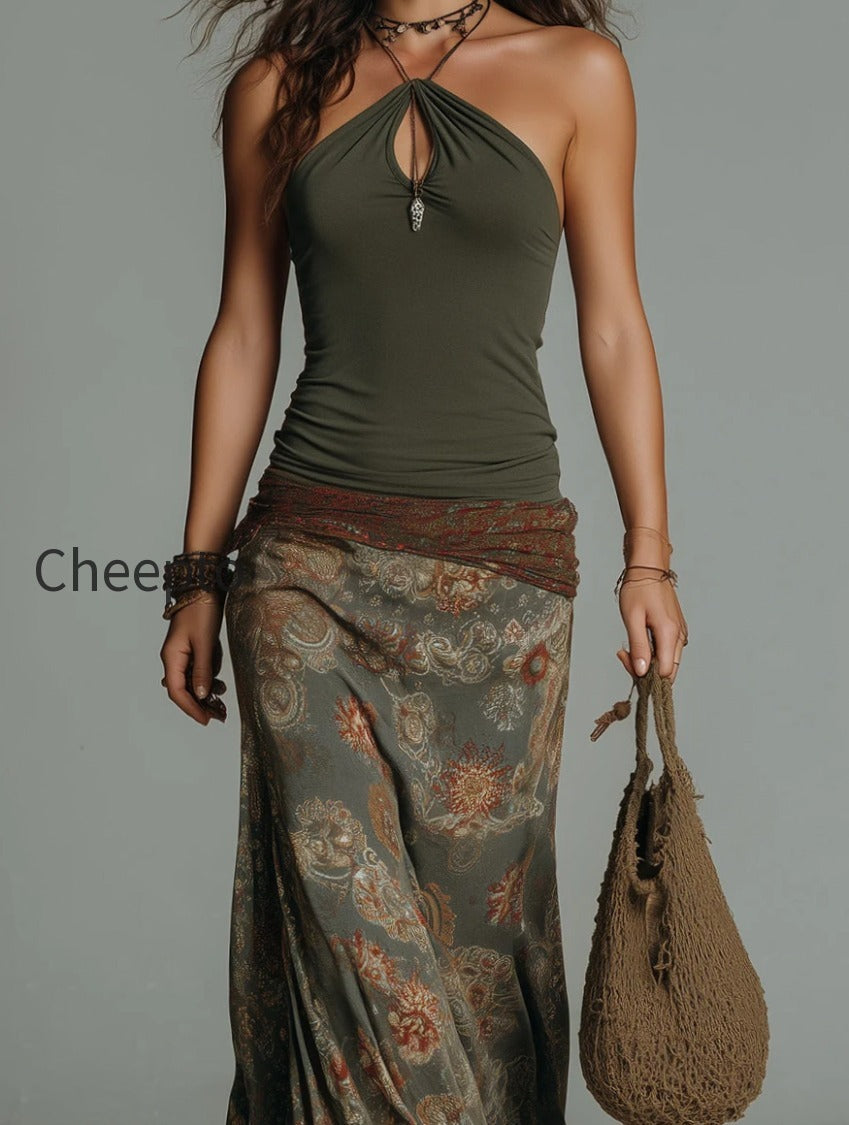 boho-keyhole-neck-vintage-floral-print-maxi-dress