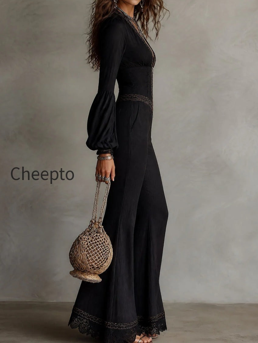 boho-deep-v-neck-zip-up-bell-sleeve-flared-jumpsuit